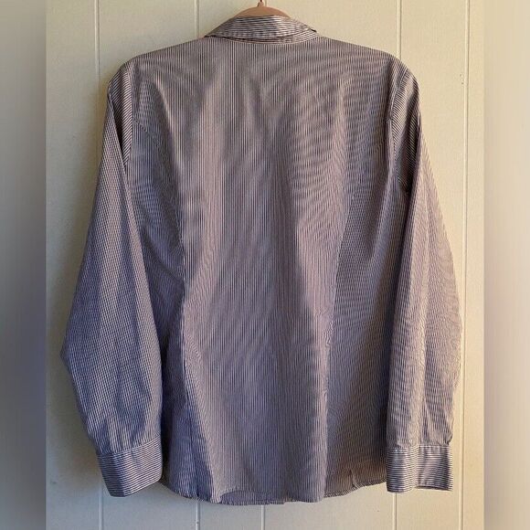 Worthington Blouse Women’s 16 Blue White Stripes Cotton Blend Stretch Preppy - Picture 2 of 6